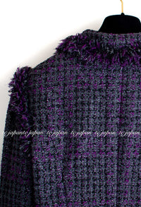 CHANEL 03A Purple Black Metallic Wool Tweed Jacket 38 40 シャネル パープル ブラック ウール ツイード ジャケット 即発