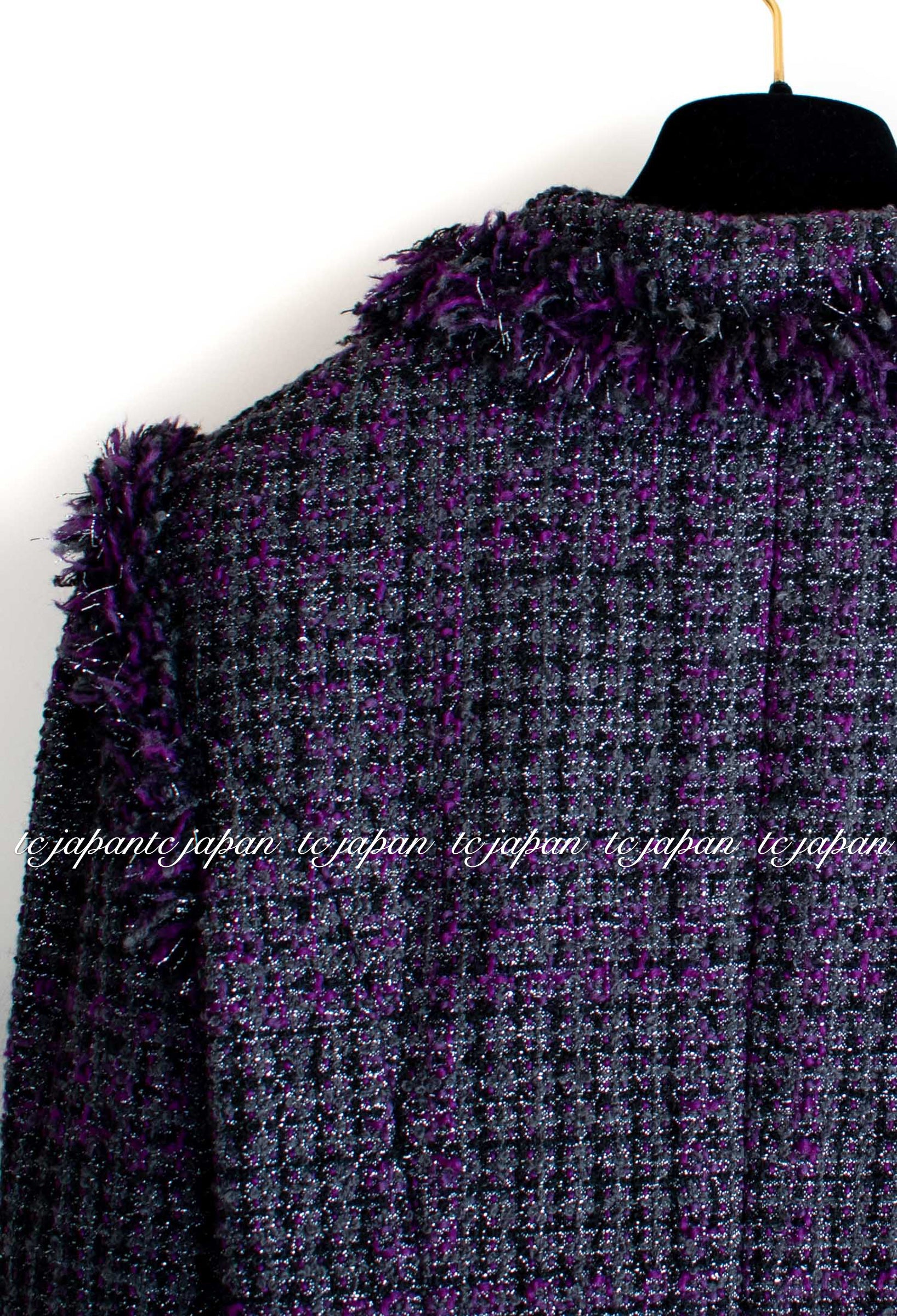 CHANEL 03A Purple Black Metallic Wool Tweed Jacket 38 40 シャネル パープル ブラック ウール ツイード ジャケット 即発