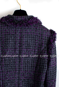 CHANEL 03A Purple Black Metallic Wool Tweed Jacket 38 40 シャネル パープル ブラック ウール ツイード ジャケット 即発
