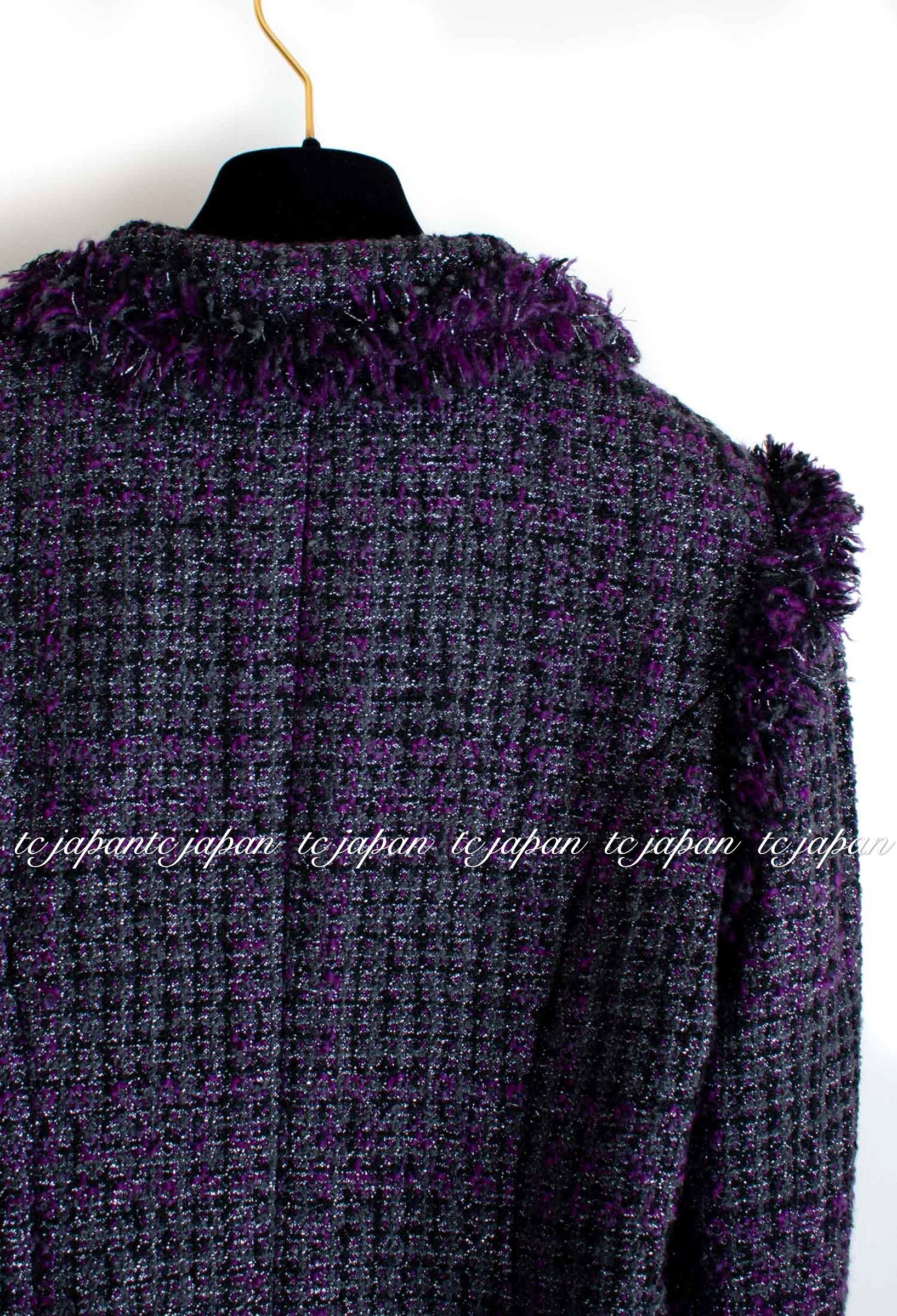 CHANEL 03A Purple Black Metallic Wool Tweed Jacket 38 40 シャネル パープル ブラック ウール ツイード ジャケット 即発