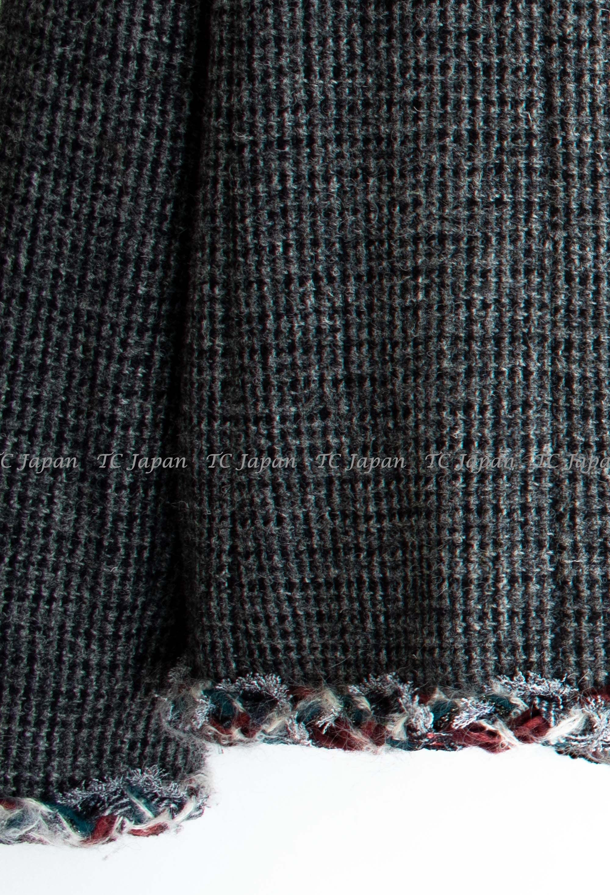 CHANEL 13PF Edinburgh Gray GreyTrim Wool Tweed Jacket 34 シャネル グレー トリミング ウール 100% ツイード ジャケット 即発