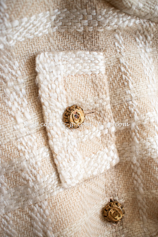 CHANEL Haute Couture Beige Creme Tweed Jacket 38 シャネル オートクチュール・ベージュ・クリーム・ツイード・ジャケット②即発