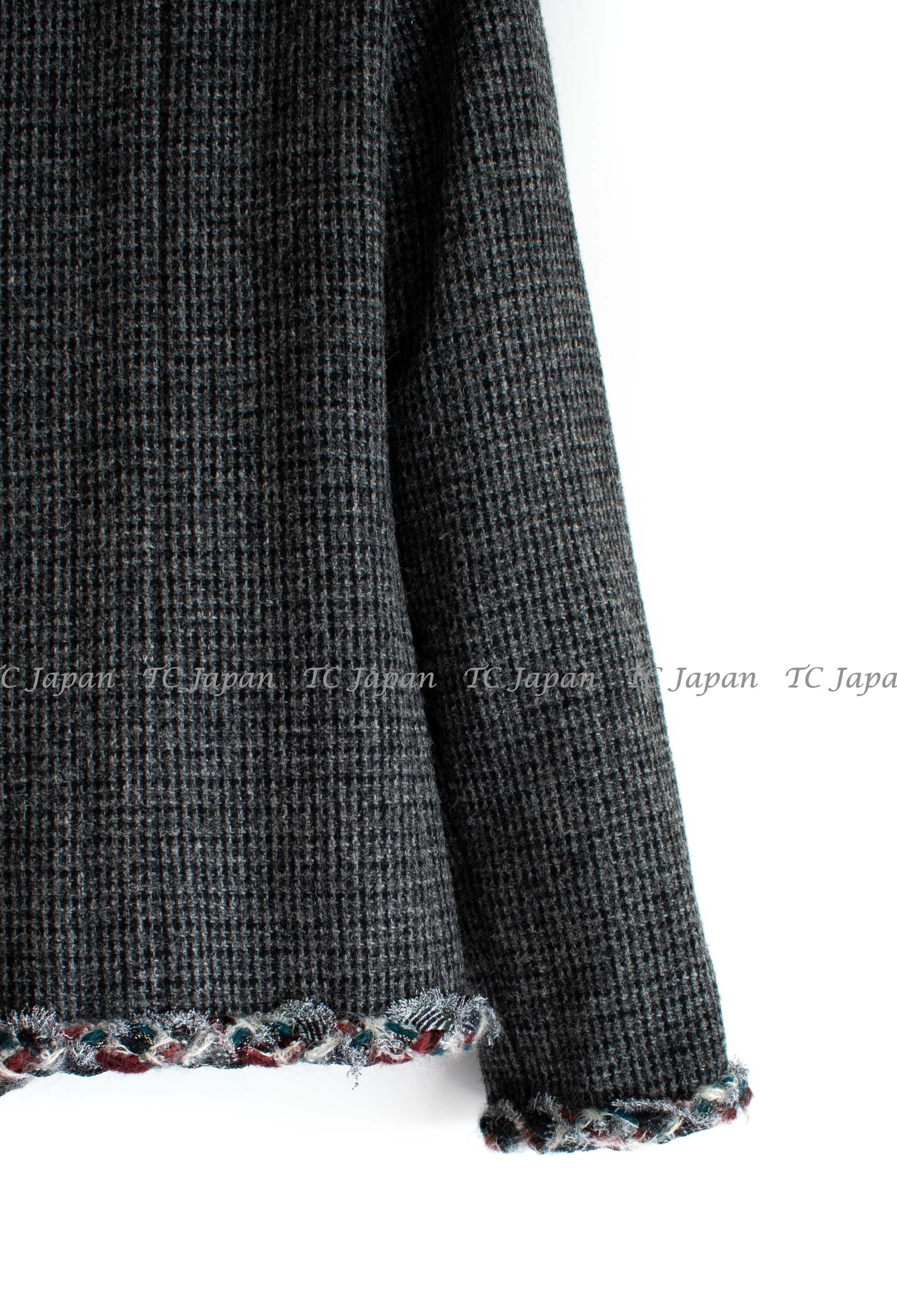 CHANEL 13PF Edinburgh Gray GreyTrim Wool Tweed Jacket 34 シャネル グレー トリミング ウール 100% ツイード ジャケット 即発
