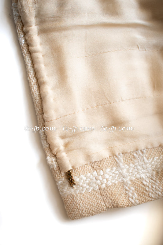 CHANEL Haute Couture Beige Creme Tweed Jacket 38 シャネル オートクチュール・ベージュ・クリーム・ツイード・ジャケット②即発