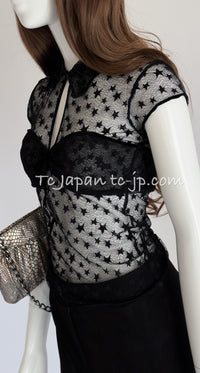 CHANEL 04PF Black Short Sleeve Star Blouse Tops 36 シャネル ブラック 星柄 半袖ブラウス トップス 即発