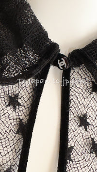 CHANEL 04PF Black Short Sleeve Star Blouse Tops 36 シャネル ブラック 星柄 半袖ブラウス トップス 即発