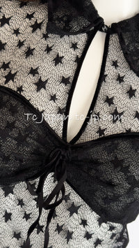 CHANEL 04PF Black Short Sleeve Star Blouse Tops 36 シャネル ブラック 星柄 半袖ブラウス トップス 即発