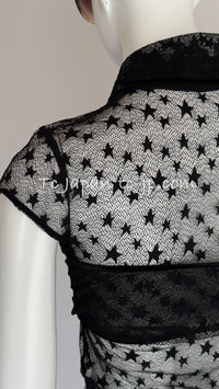 CHANEL 04PF Black Short Sleeve Star Blouse Tops 36 シャネル ブラック 星柄 半袖ブラウス トップス 即発