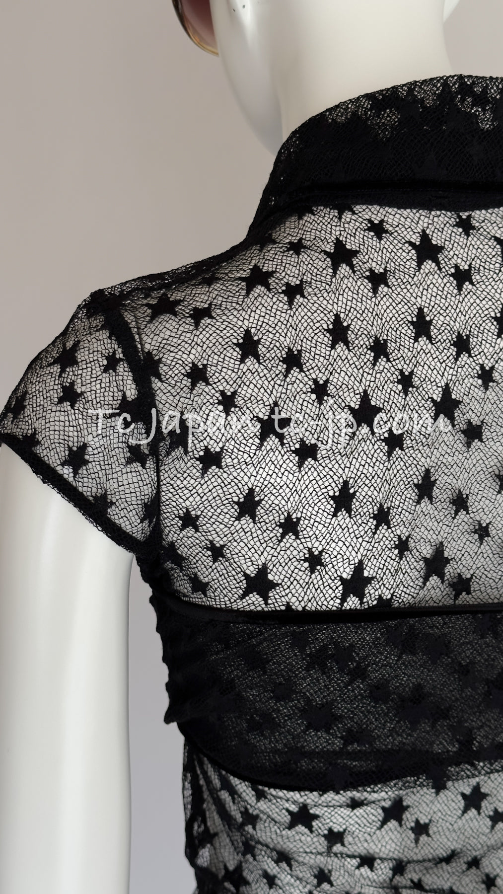 CHANEL 04PF Black Short Sleeve Star Blouse Tops 36 シャネル ブラック 星柄 半袖ブラウス トップス 即発