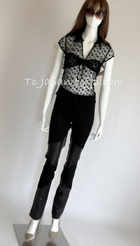 CHANEL 04PF Black Short Sleeve Star Blouse Tops 36 シャネル ブラック 星柄 半袖ブラウス トップス 即発