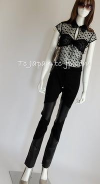 CHANEL 04PF Black Short Sleeve Star Blouse Tops 36 シャネル ブラック 星柄 半袖ブラウス トップス 即発