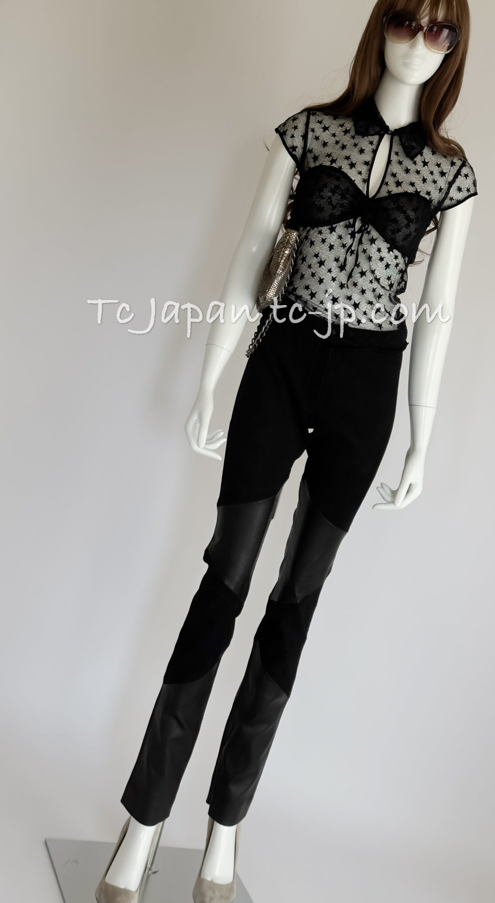 CHANEL 04PF Black Short Sleeve Star Blouse Tops 36 シャネル ブラック 星柄 半袖ブラウス トップス 即発