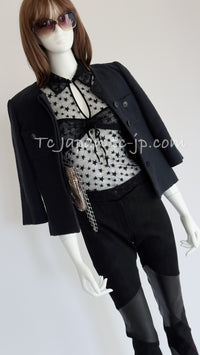 CHANEL 04PF Black Short Sleeve Star Blouse Tops 36 シャネル ブラック 星柄 半袖ブラウス トップス 即発