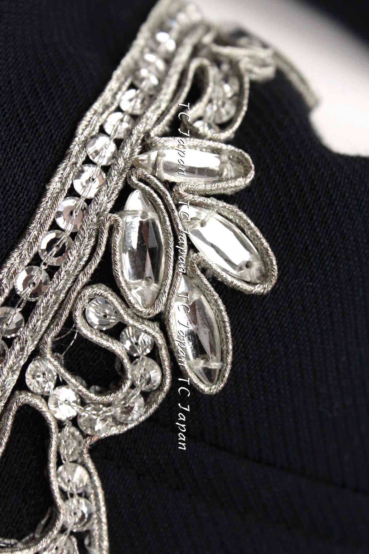 CHANEL 02A Dark Navy Rhinestones Vintage Wool Jacket Skirt Suit 38 40 42 シャネル ダークネイビー・ウール・ヘップバーン風・ラインストーン・王冠ジャケット 即発