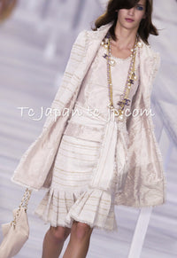 CHANEL 04S Ivory Beige Pink Cotton Tweed Coat 38 40 シャネル 生成り ベージュ ピンク コットン ツイード コート 即発