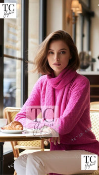 CHANEL Pink knit Women COCO Mark - Crew neck long sleeve design with scarf シャネル ピンク ニット レディース ココマーク・ストール付 クルーネック 長袖 デザイン