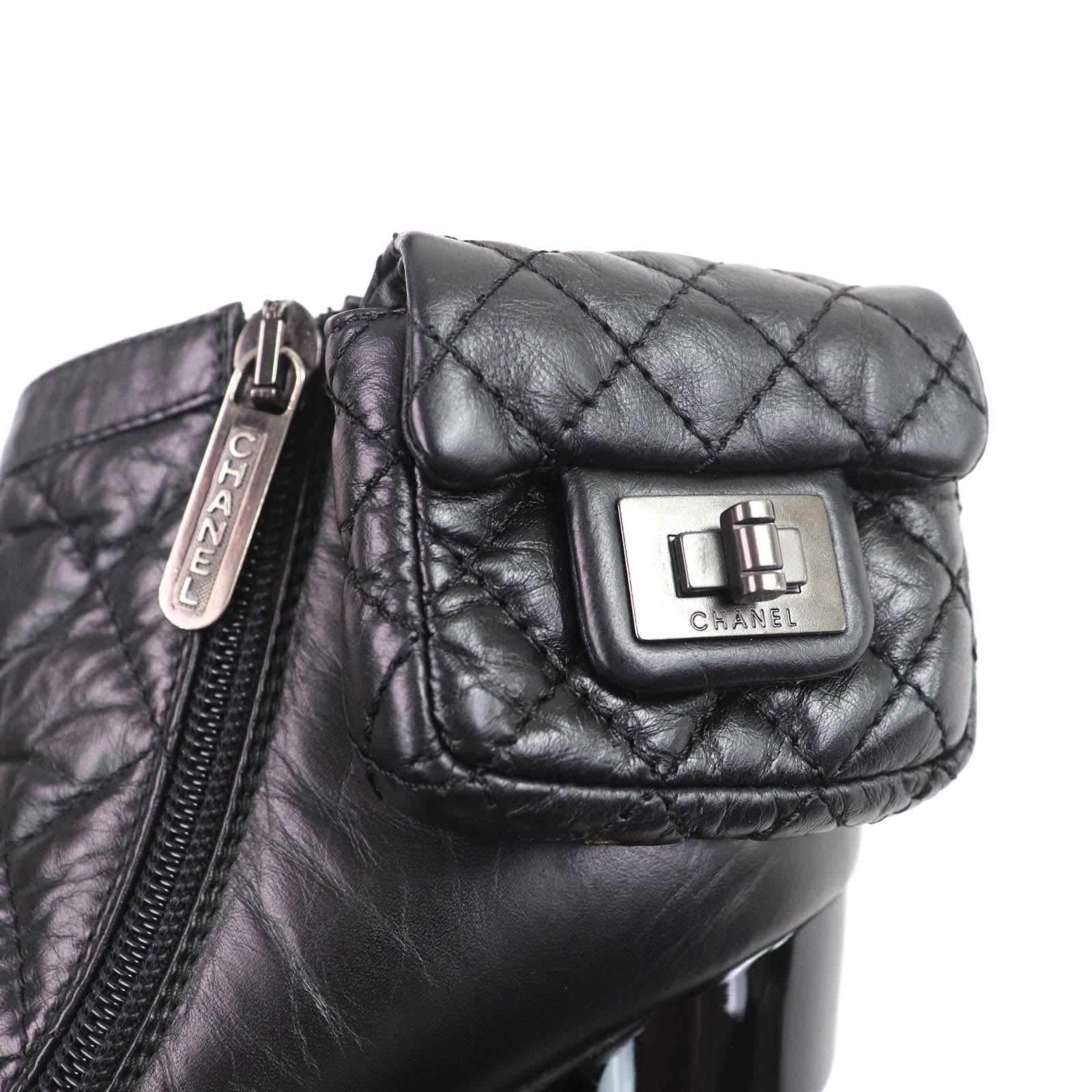 シャネル CHANEL ブラック アンクルブーツ レディース ポーチ付 ココ