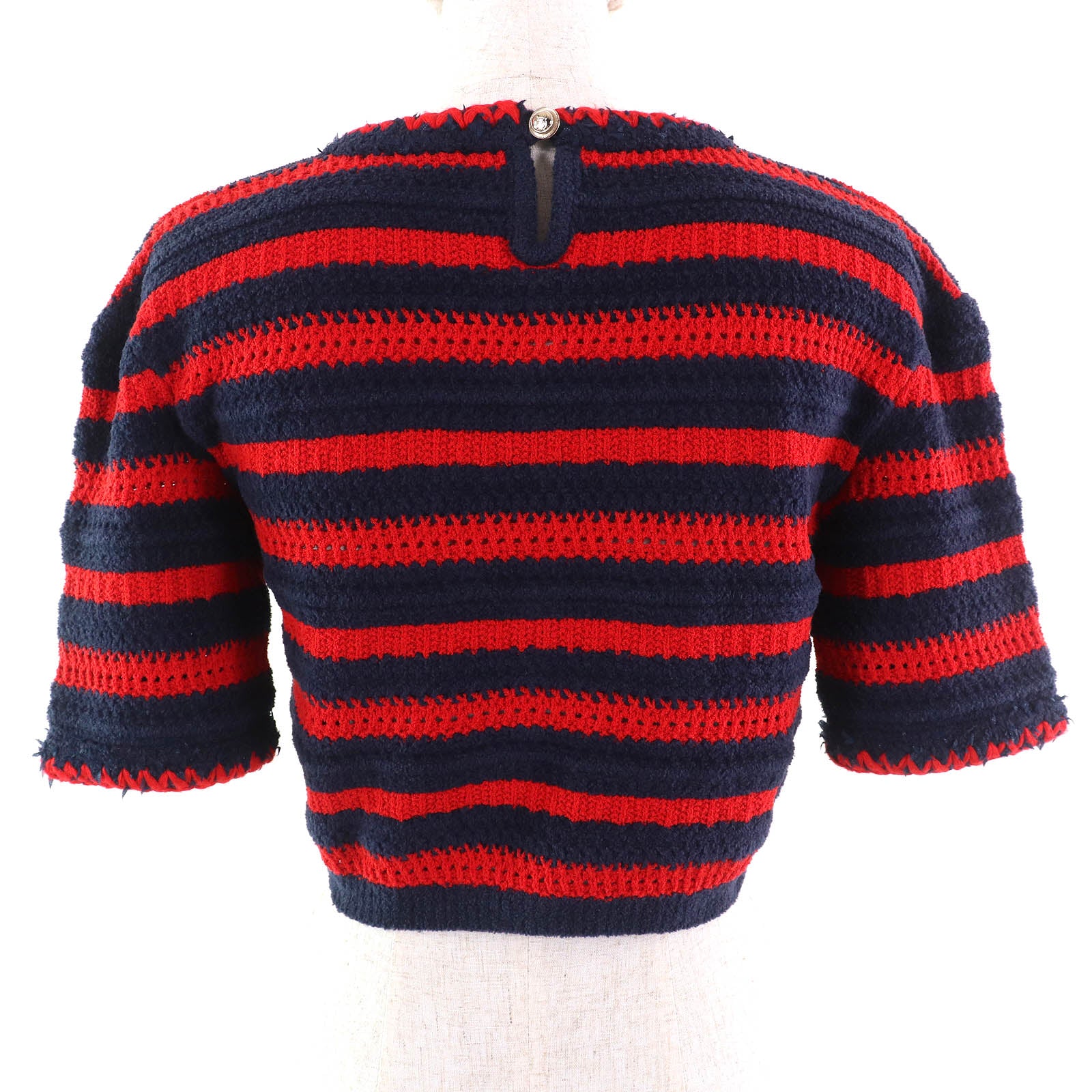 CHANEL シャネル ニット ココマーク CHANEL Knit COCO Mark Button Border Pattern Crew Neck Cropped