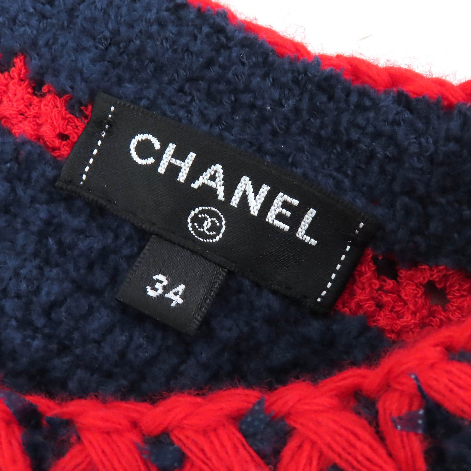 CHANEL Knit COCO Mark Button Border Pattern Crew Neck Cropped