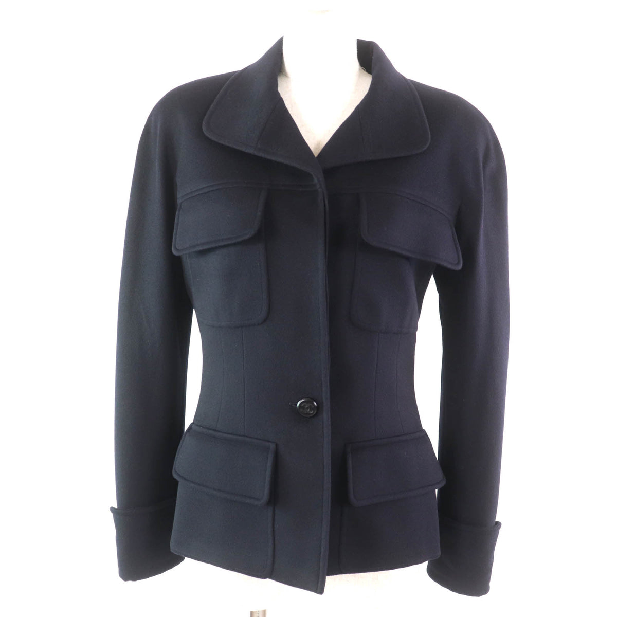 CHANEL navy CC logo button women's jacket 1