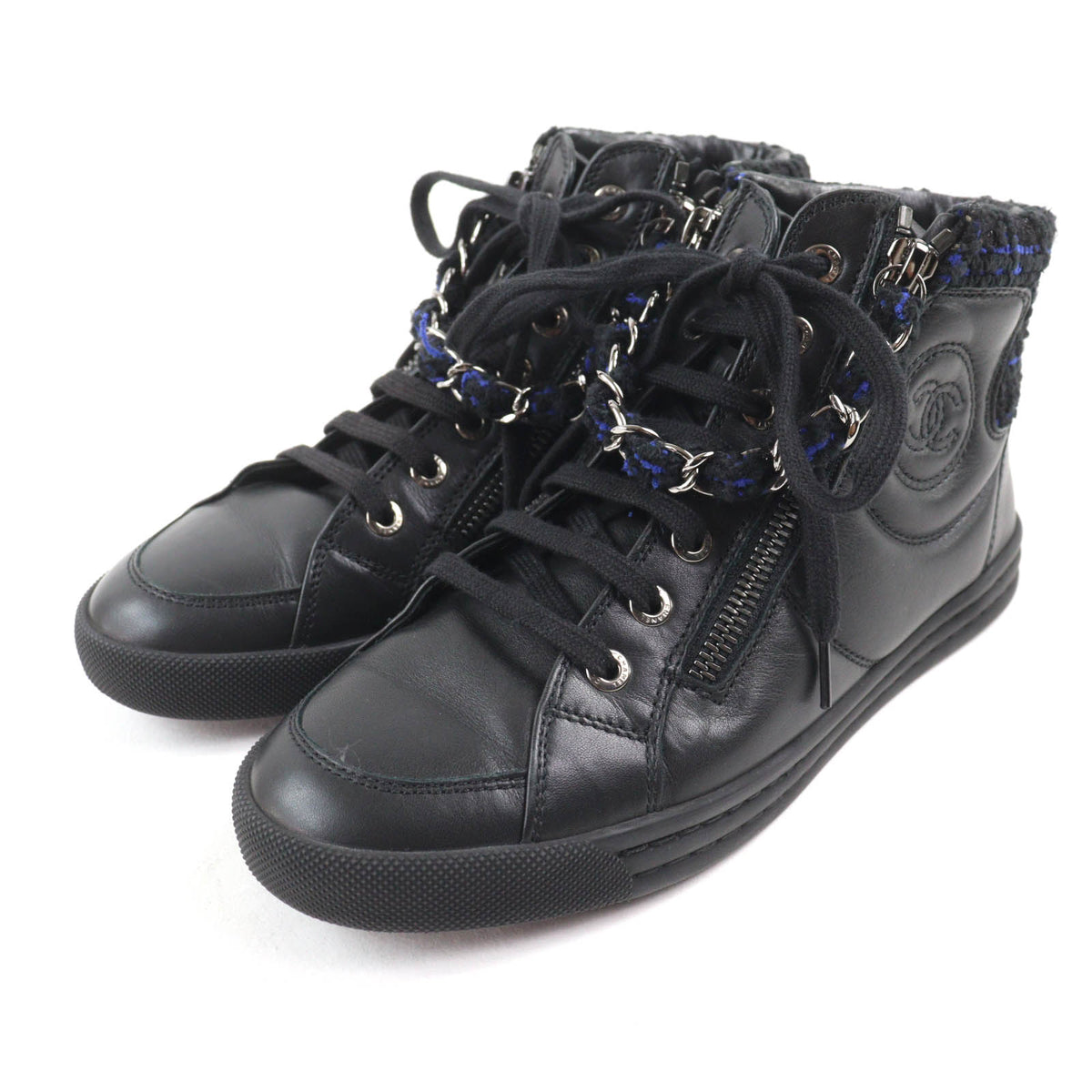 CHANEL High cut sneakers Women COCO Mark front zip tweed switching 