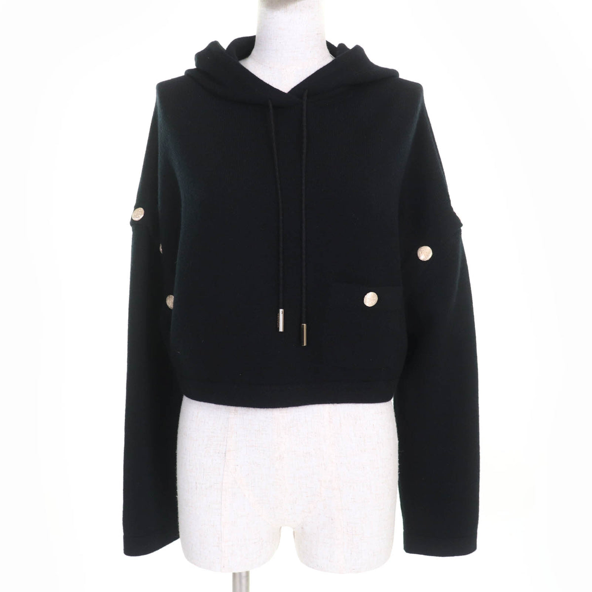 CHANEL Black Parker Women COCO Mark Button 2-Way Cropped Knit 