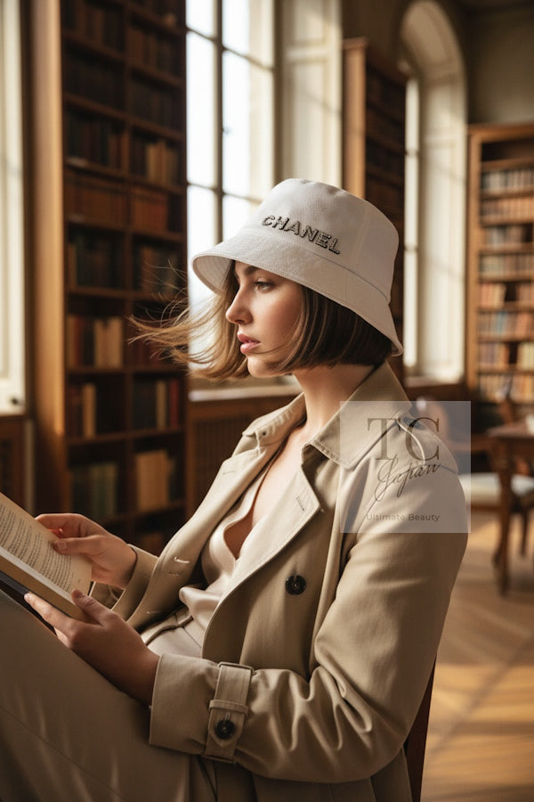 CHANEL White hat Women Logo Rhinestone Bucket Hat シャネル ホワイト ハット レディース ロゴ ラインストーン バケットハット 帽子 - TC JAPAN