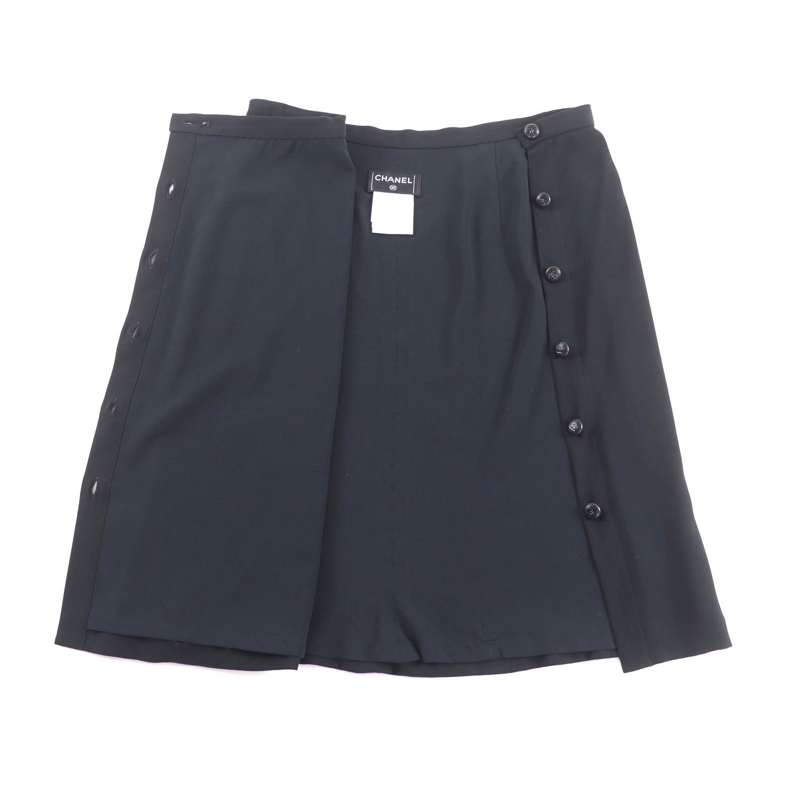 CHANEL Black Women COCO Mark Buttoned Knee-Length Silk Skirt