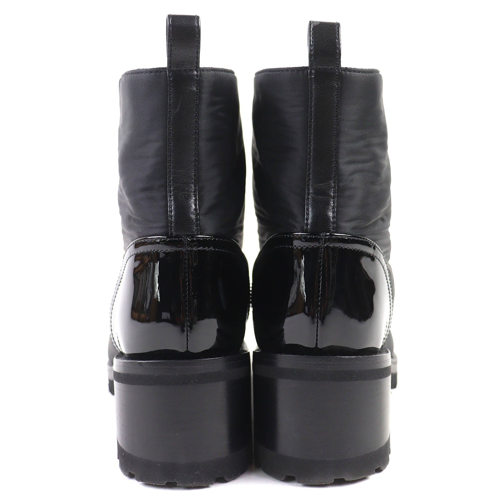 CHANEL Black short boots Women COCO Mark pearl front zip patent