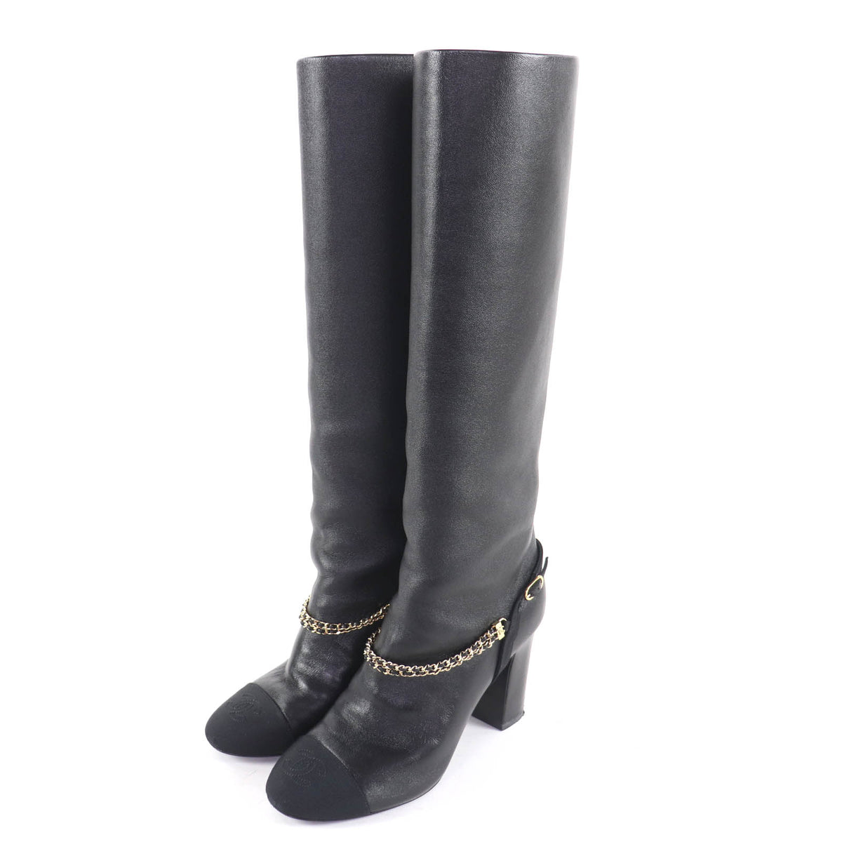 CHANEL Black Knee-high boots Women シャネル ブラック ロングブーツ 