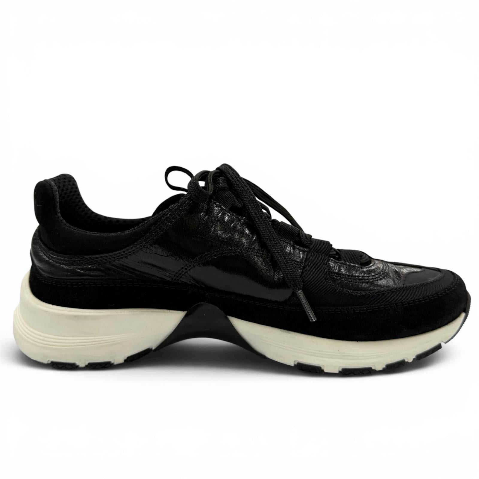 CHANEL Black Low cut sneakers Women COCO Mark Lace-up 06