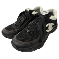 CHANEL Black Low Cut Sneakers Mens COCO Mark Lace Up 01