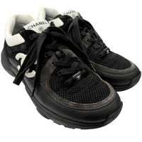 CHANEL Black Low Cut Sneakers Mens COCO Mark Lace Up 02