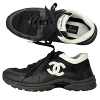 CHANEL Black Low Cut Sneakers Mens COCO Mark Lace Up 03
