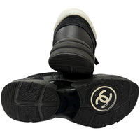 CHANEL Black Low Cut Sneakers Mens COCO Mark Lace Up 04