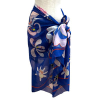 CHANEL Blue Women COCO Mark Floral Print Large Pareo 01