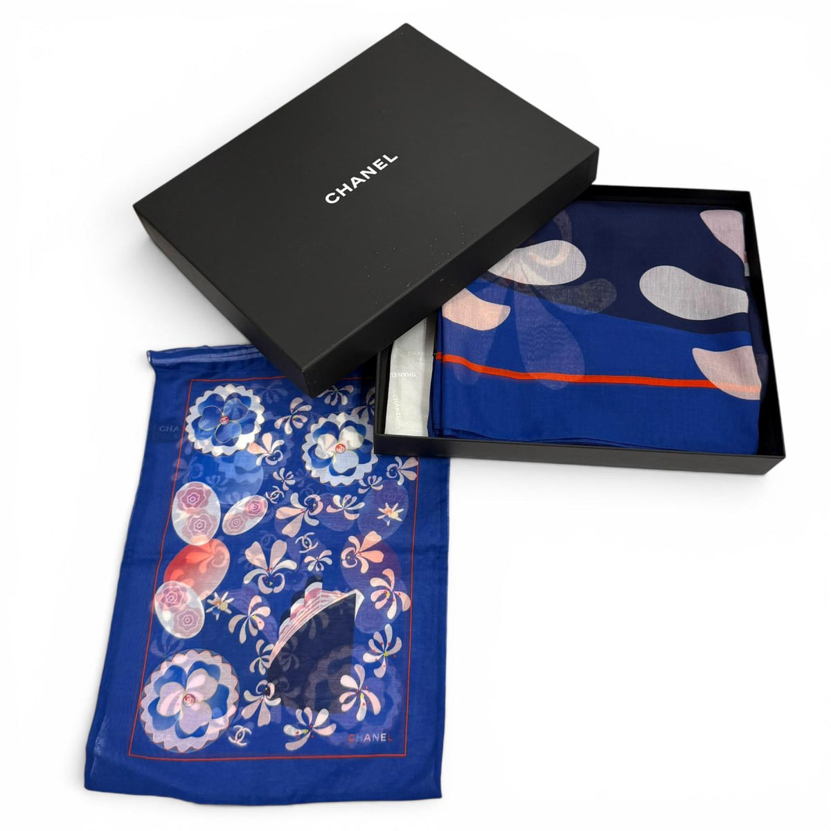 CHANEL Blue Women COCO Mark Floral Print Large Pareo 02