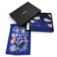 CHANEL Blue Women COCO Mark Floral Print Large Pareo 02