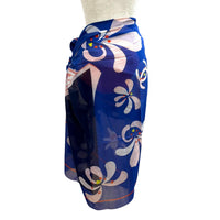 CHANEL Blue Women COCO Mark Floral Print Large Pareo 05