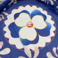 CHANEL Blue Women COCO Mark Floral Print Large Pareo 07