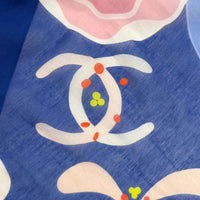 CHANEL Blue Women COCO Mark Floral Print Large Pareo 08