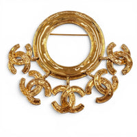 CHANEL Gold Brooch Women 5-Link COCO Mark Circle Swing 01