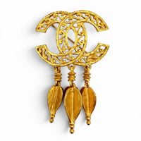CHANEL Gold Brooch Women COCO Mark with Fringe 01