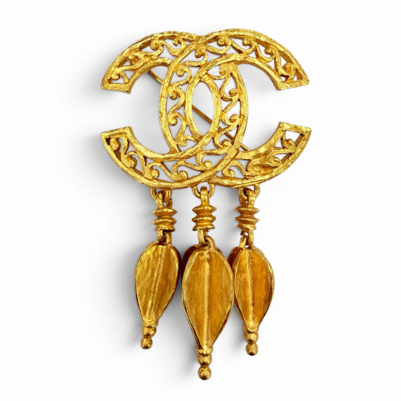 CHANEL Gold Brooch Women COCO Mark with Fringe 01