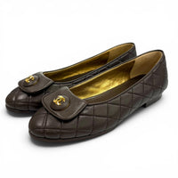 CHANEL Brown Ballet Shoes Women COCO Mark Matrasse 01