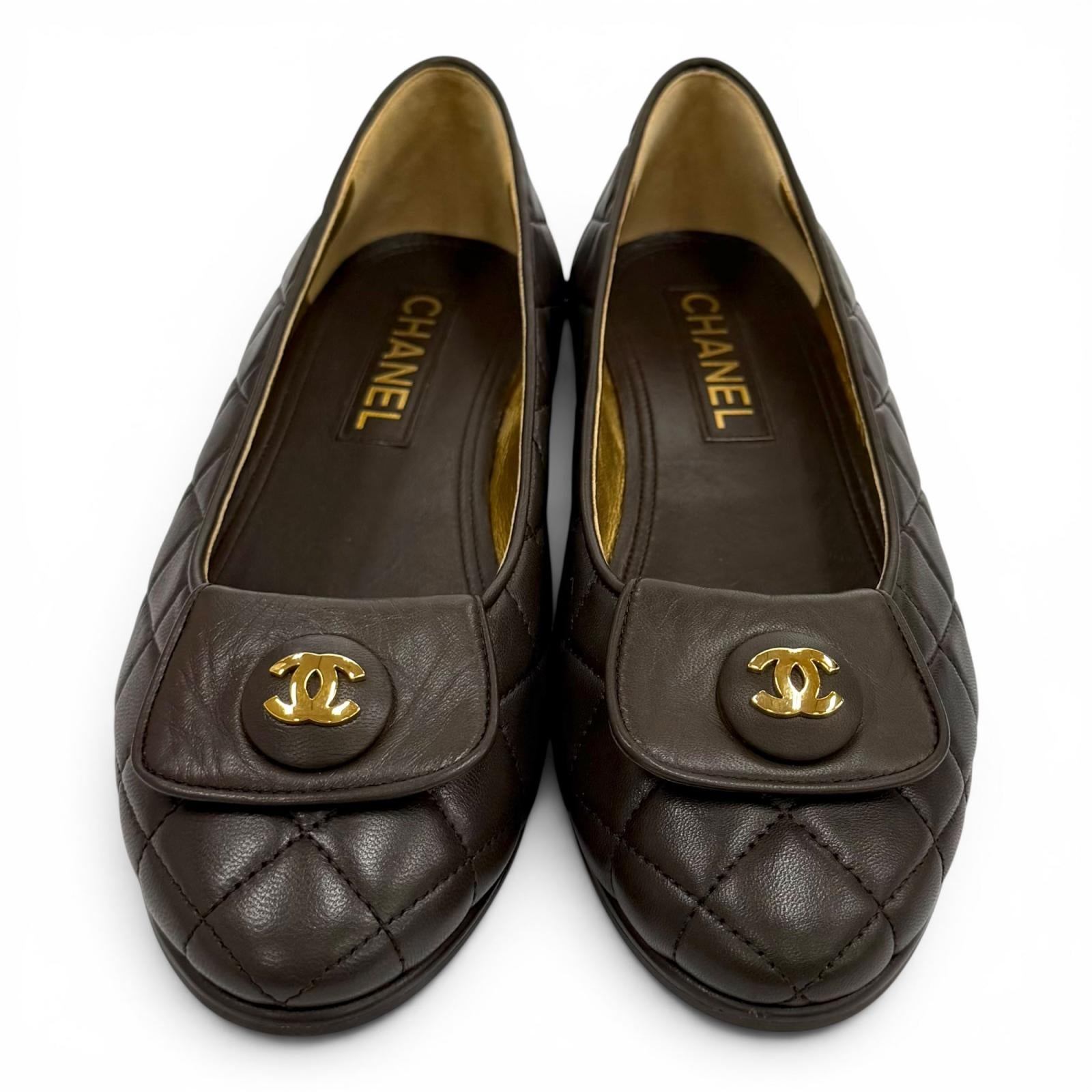CHANEL Brown Ballet Shoes Women COCO Mark Matrasse 04