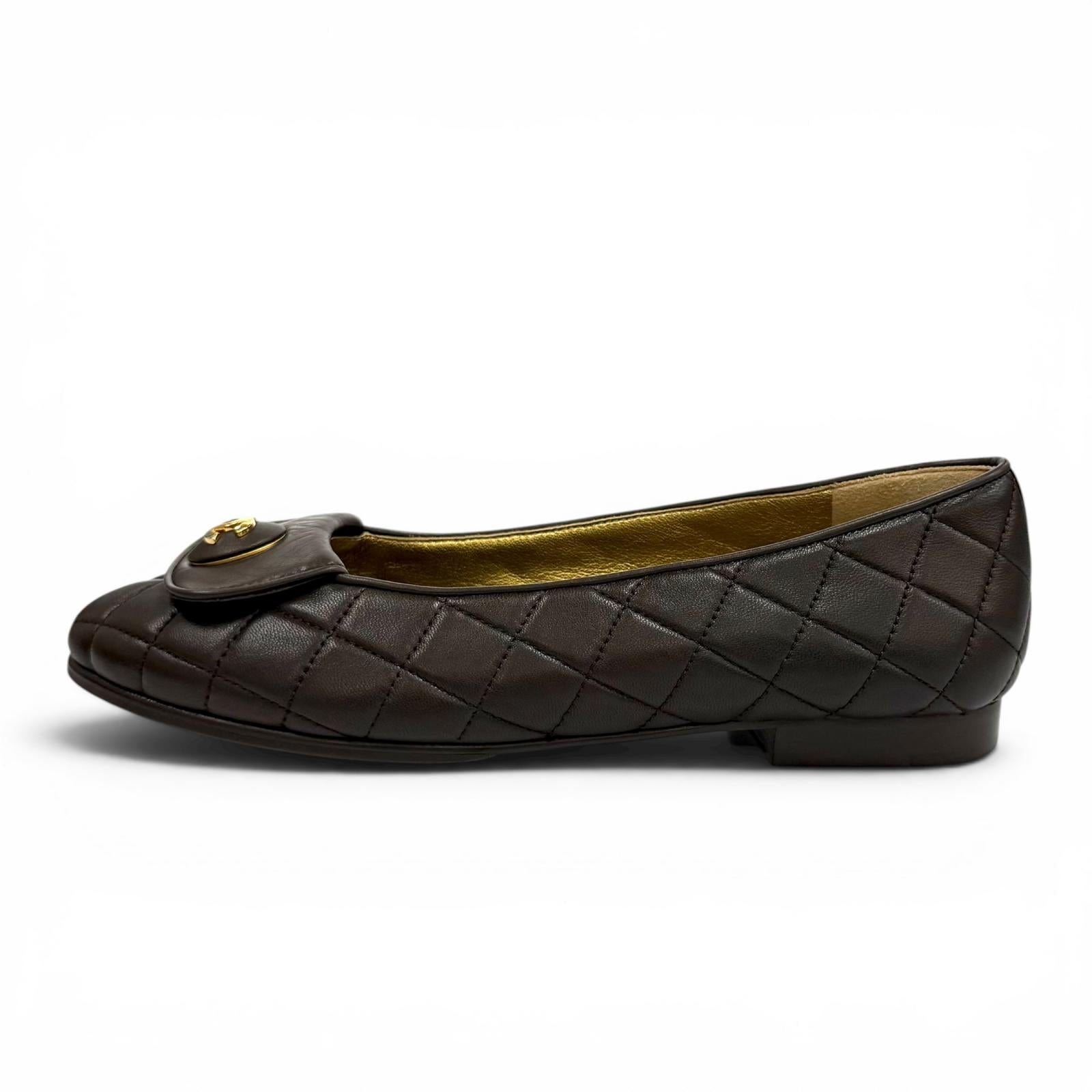 CHANEL Brown Ballet Shoes Women COCO Mark Matrasse 05