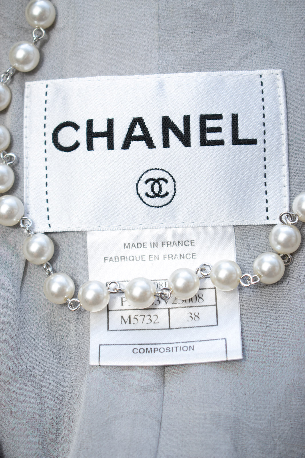 CHANEL 08S Gray Purple Braid Trim Lesage Tweed Jacket 38 シャネル グレー パープル ブレイド トリム CC握手ボタン ルサージュ ツイード ジャケット 即発