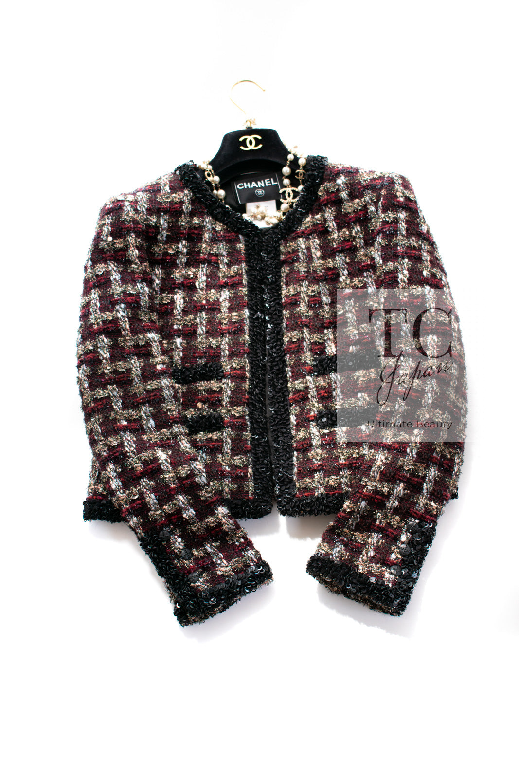 CHANEL 02A Bordeaux Brown Black Mix Sequin Tweed Jacket 38 シャネル ボルドー ブラウン ブラック ミックス スパンコール ツイード ジャケット 即発