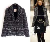 CHANEL 94A Vintage Black Mix Wool Tweed Jacket 36 38 シャネル ヴィンテージ スーパーモデルのブラック系 ウール ツイード ジャケット 即発 - TC JAPAN